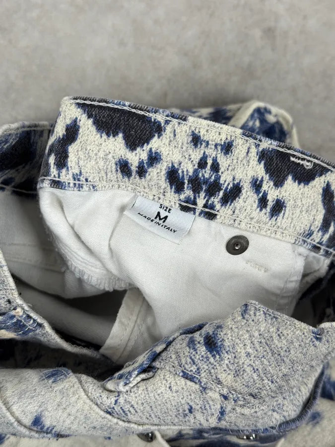 FW1999 Roberto Cavalli Cow Print Movement Effect Blue & Beige Pants IpZDohk 7
