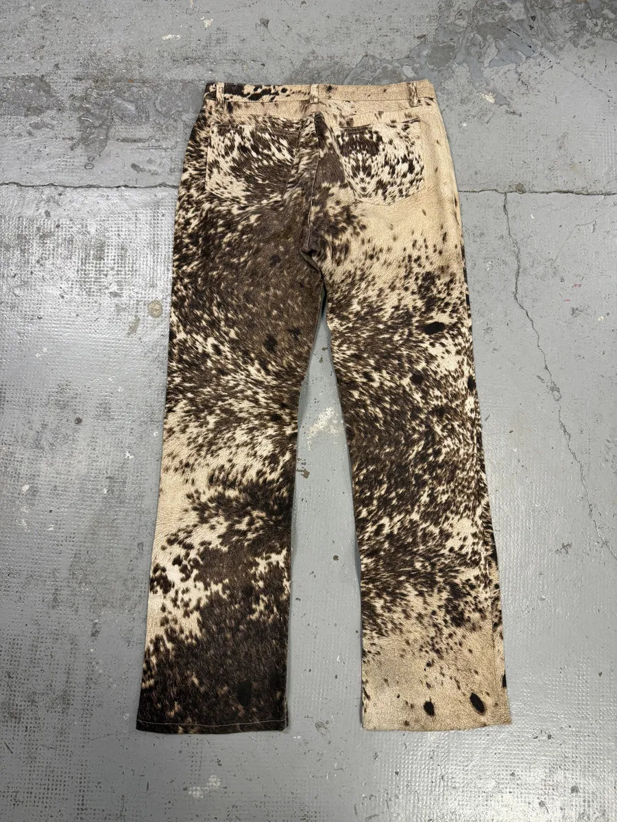 FW1999 Roberto Cavalli Cow Print Movement Effect Brown & Beige Pants UscNXPe 1