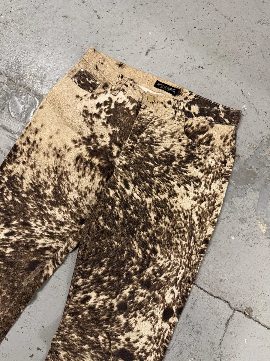 FW1999 Roberto Cavalli Cow Print Movement Effect Brown & Beige Pants UscNXPe 10