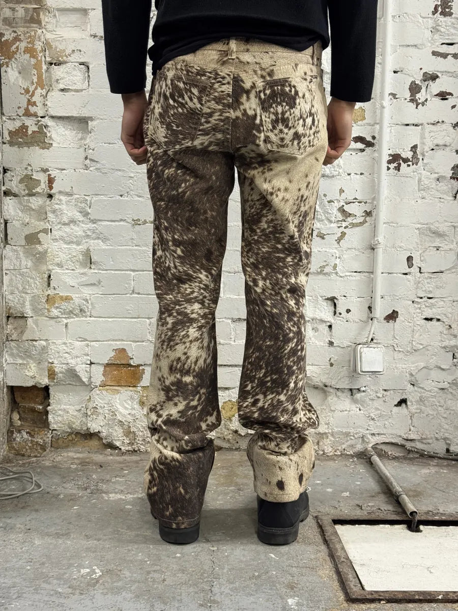 FW1999 Roberto Cavalli Cow Print Movement Effect Brown & Beige Pants UscNXPe 4