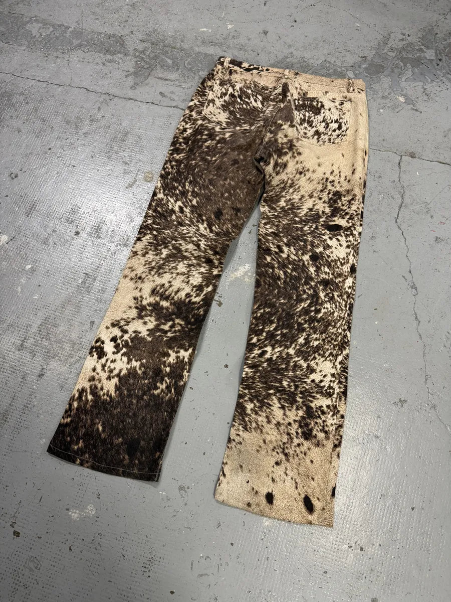 FW1999 Roberto Cavalli Cow Print Movement Effect Brown & Beige Pants UscNXPe 5