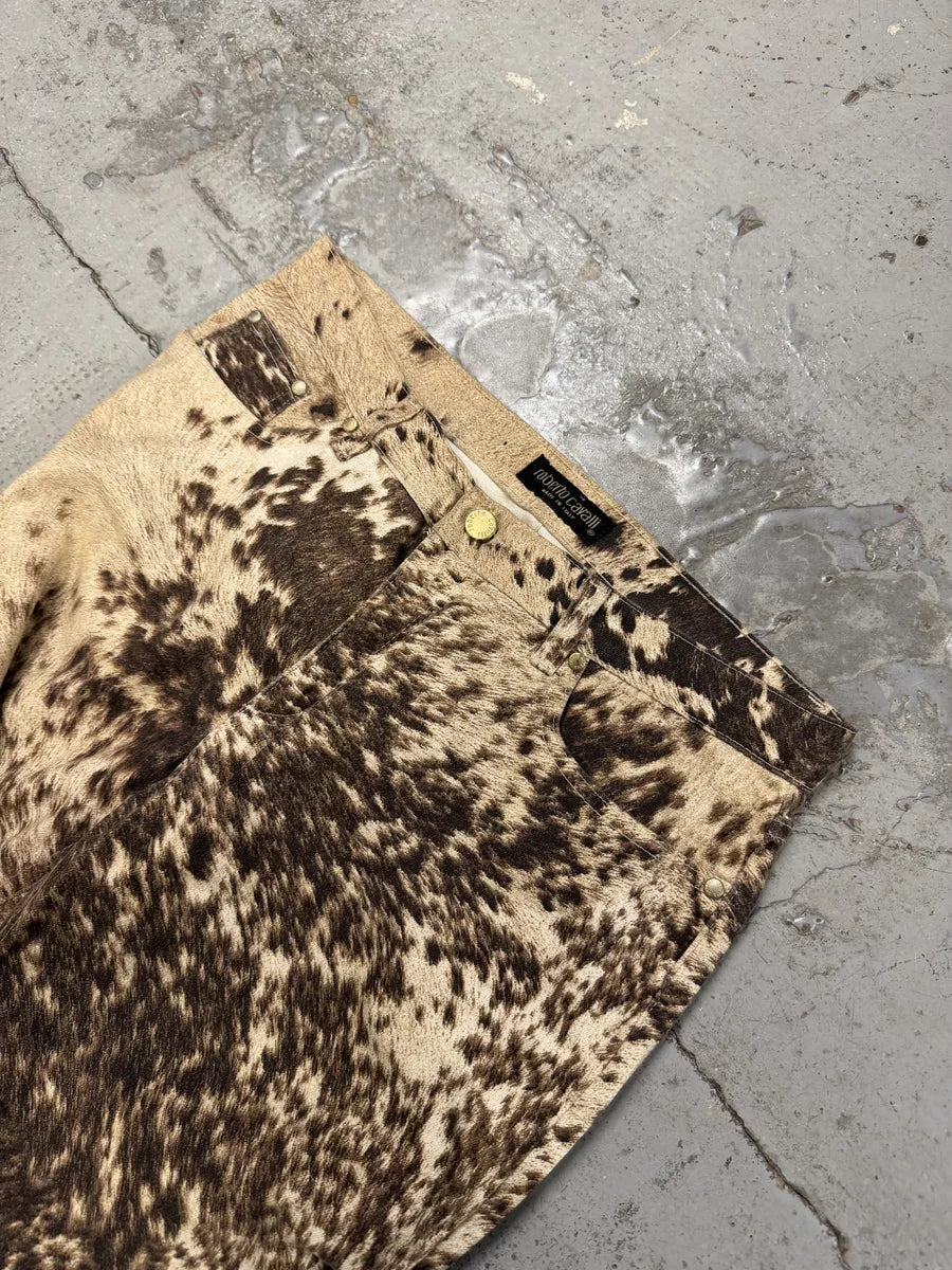 FW1999 Roberto Cavalli Cow Print Movement Effect Brown & Beige Pants UscNXPe 7