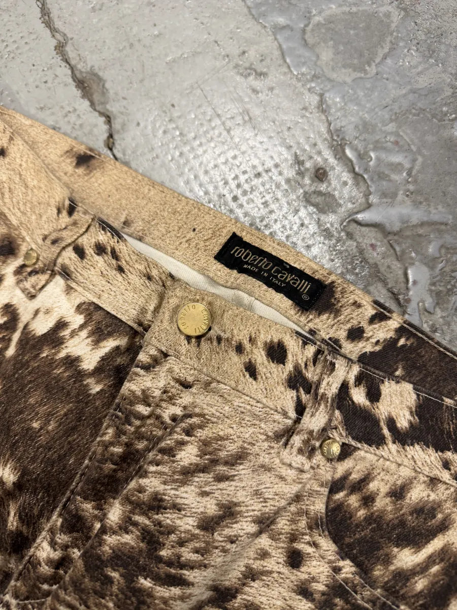FW1999 Roberto Cavalli Cow Print Movement Effect Brown & Beige Pants UscNXPe 8