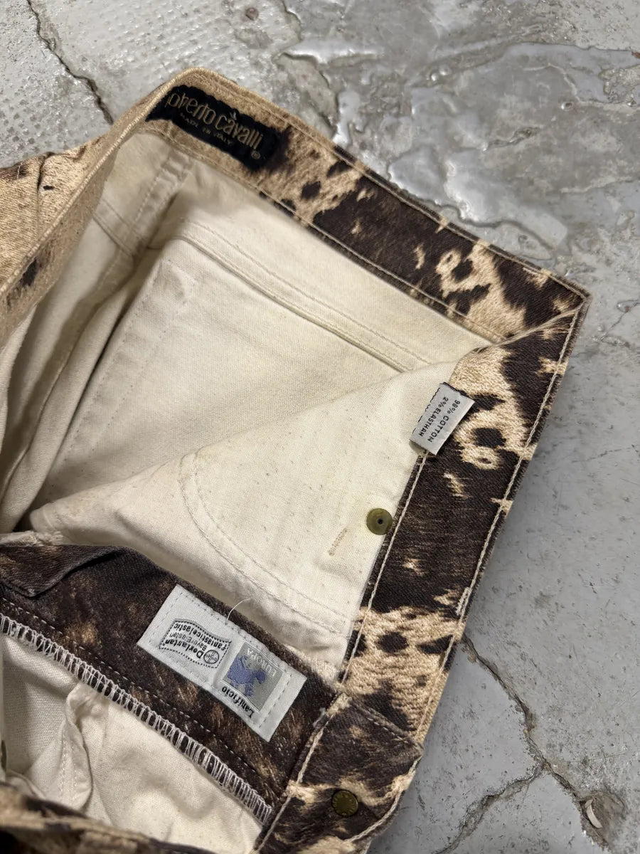 FW1999 Roberto Cavalli Cow Print Movement Effect Brown & Beige Pants UscNXPe 9