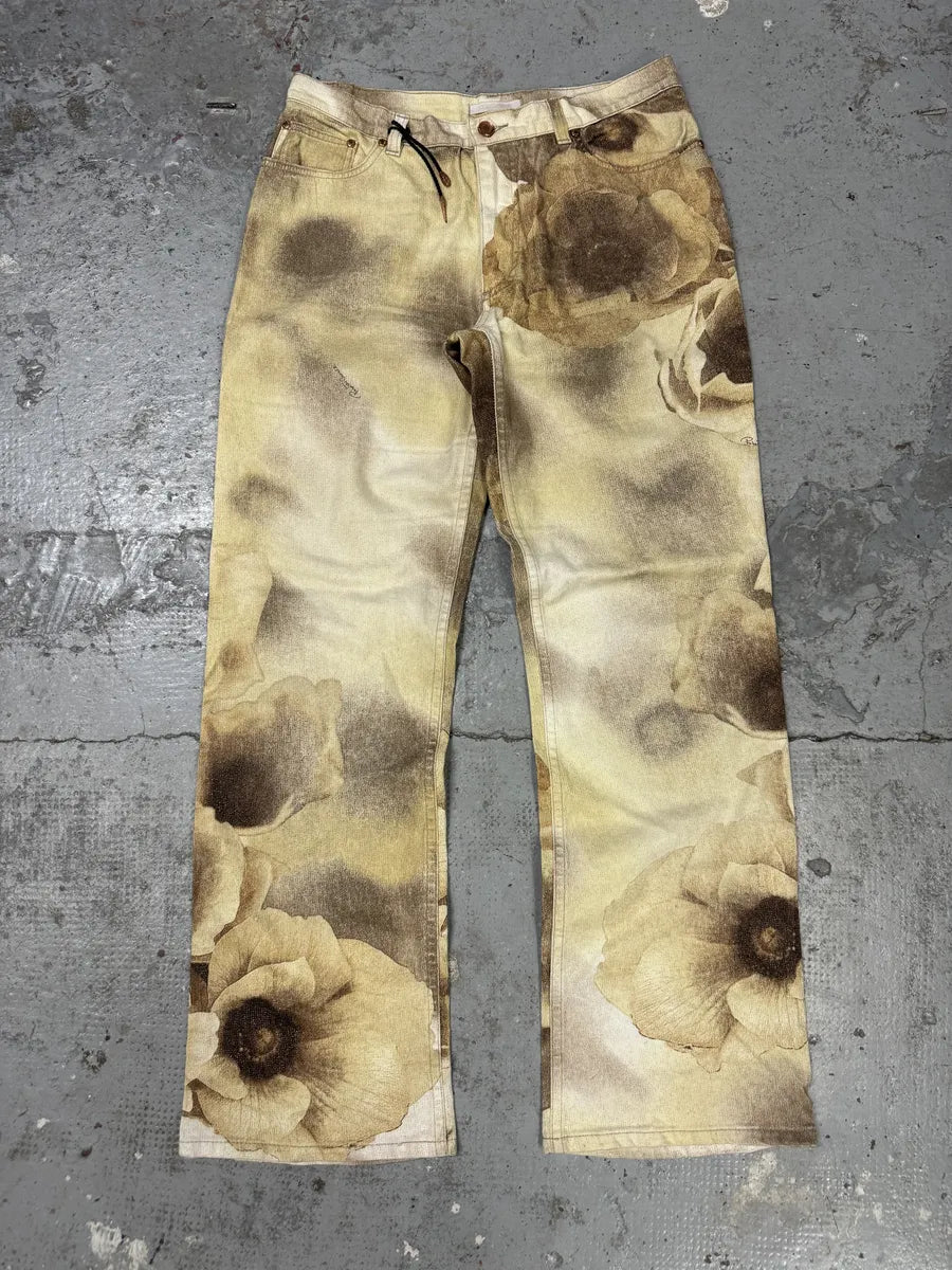 FW1999 Roberto Cavalli Creamy Beige Flowers Nature Pants TKeCOne 0
