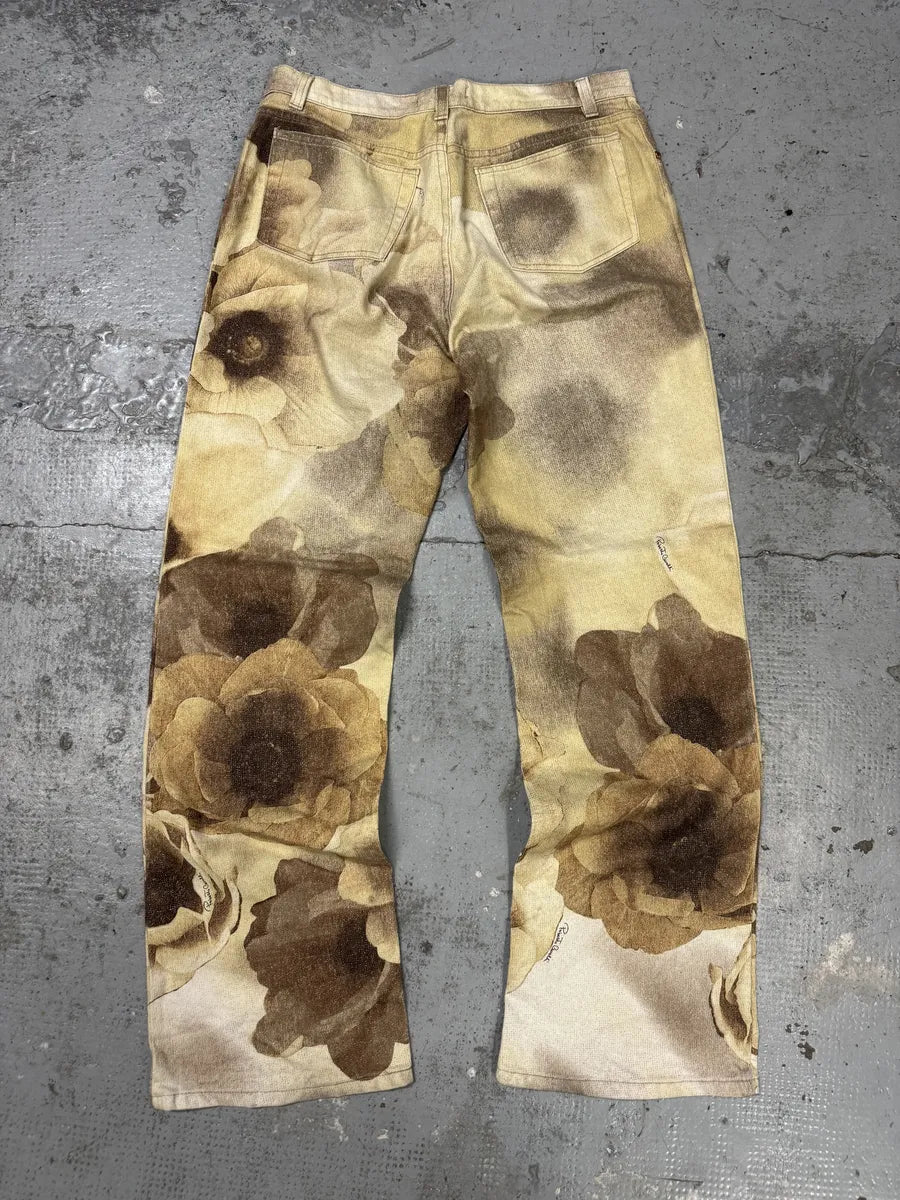 FW1999 Roberto Cavalli Creamy Beige Flowers Nature Pants TKeCOne 1