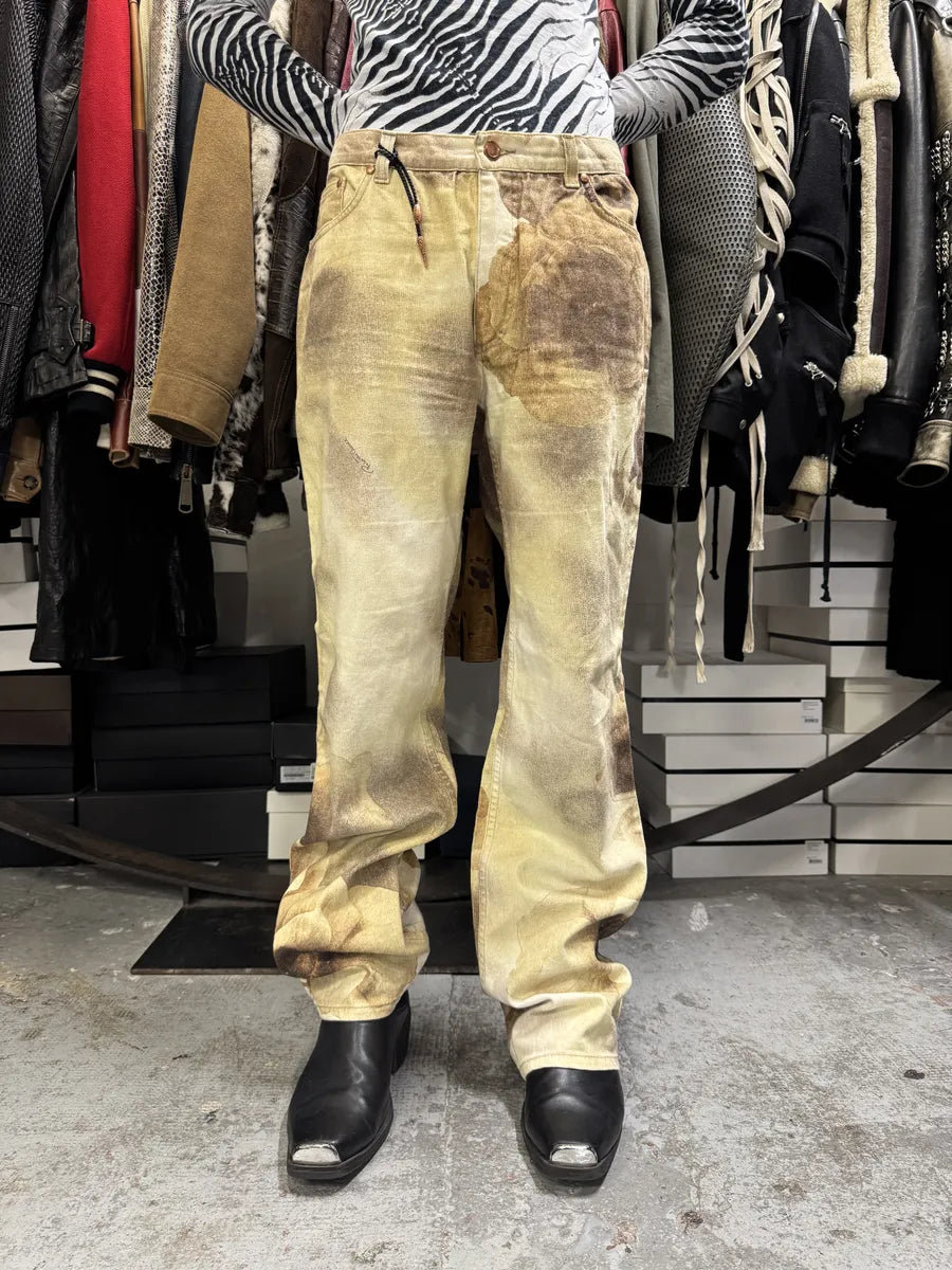 FW1999 Roberto Cavalli Creamy Beige Flowers Nature Pants TKeCOne 2