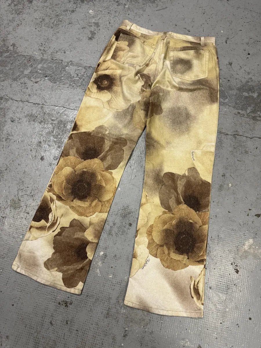 FW1999 Roberto Cavalli Creamy Beige Flowers Nature Pants TKeCOne 6