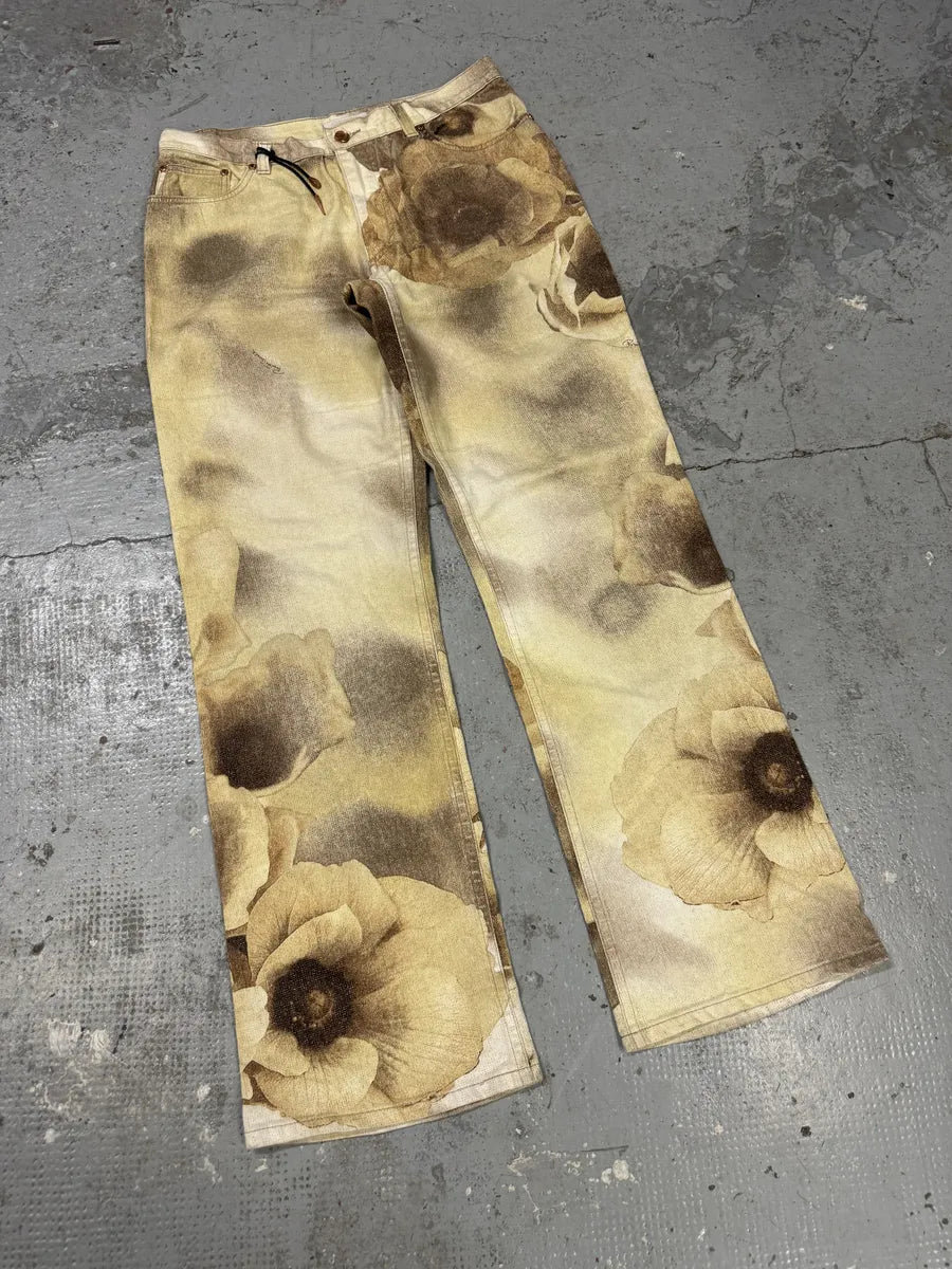 FW1999 Roberto Cavalli Creamy Beige Flowers Nature Pants TKeCOne 9