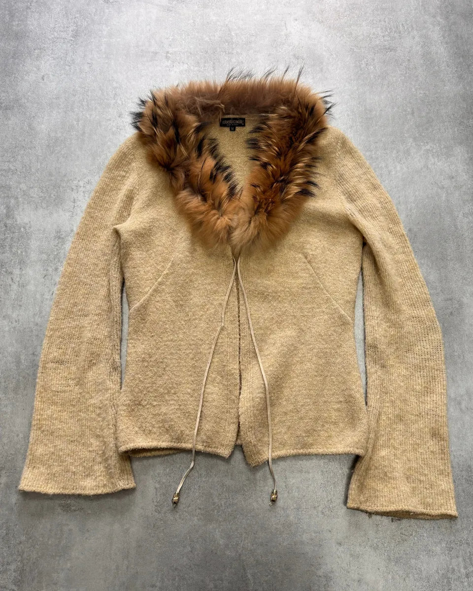FW1999 Roberto Cavalli Fur Collar Wool Sweater Jacket azwvWrt 0