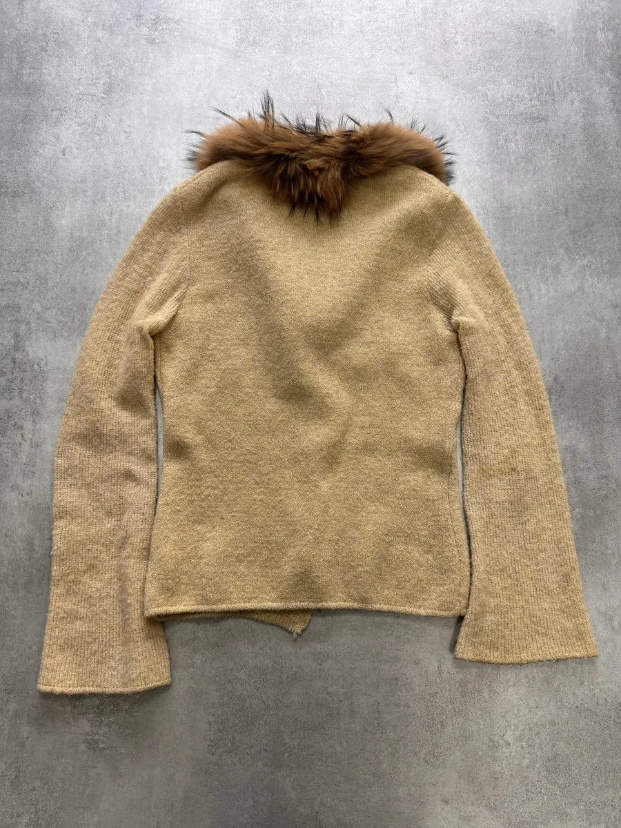 FW1999 Roberto Cavalli Fur Collar Wool Sweater Jacket azwvWrt 2
