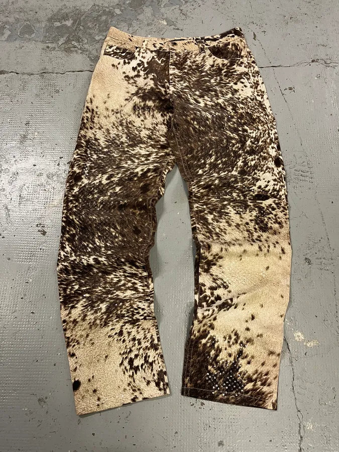 FW1999 Roberto Cavalli Fur Movement Cow Print Beige Pants iAUQdFY 0
