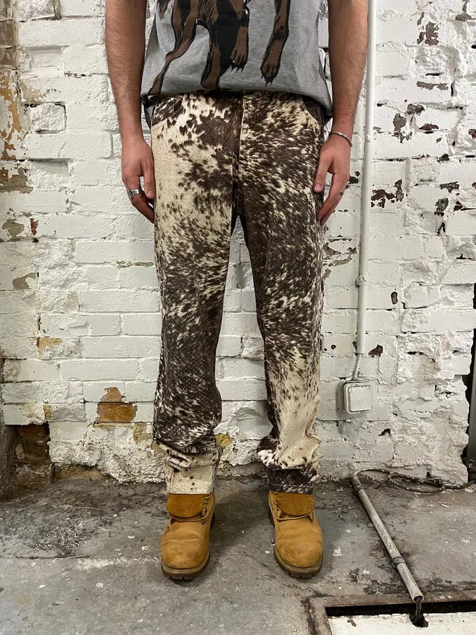 FW1999 Roberto Cavalli Fur Movement Cow Print Beige Pants iAUQdFY 1