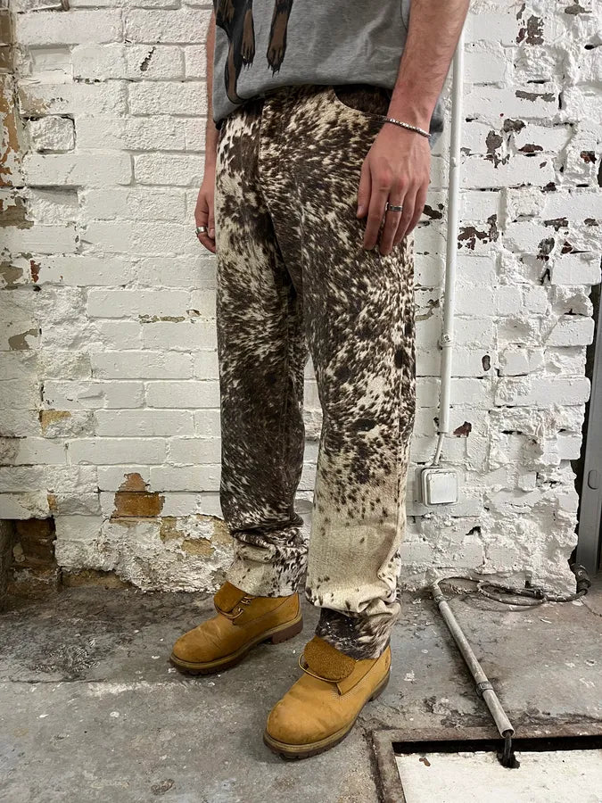 FW1999 Roberto Cavalli Fur Movement Cow Print Beige Pants iAUQdFY 2