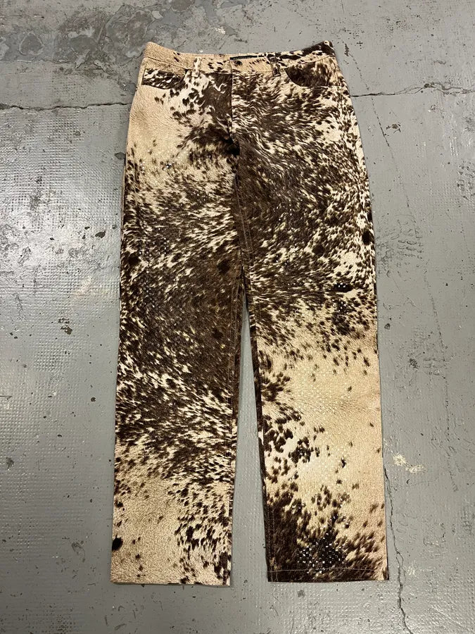 FW1999 Roberto Cavalli Fur Movement Cow Print Beige Pants iAUQdFY 4
