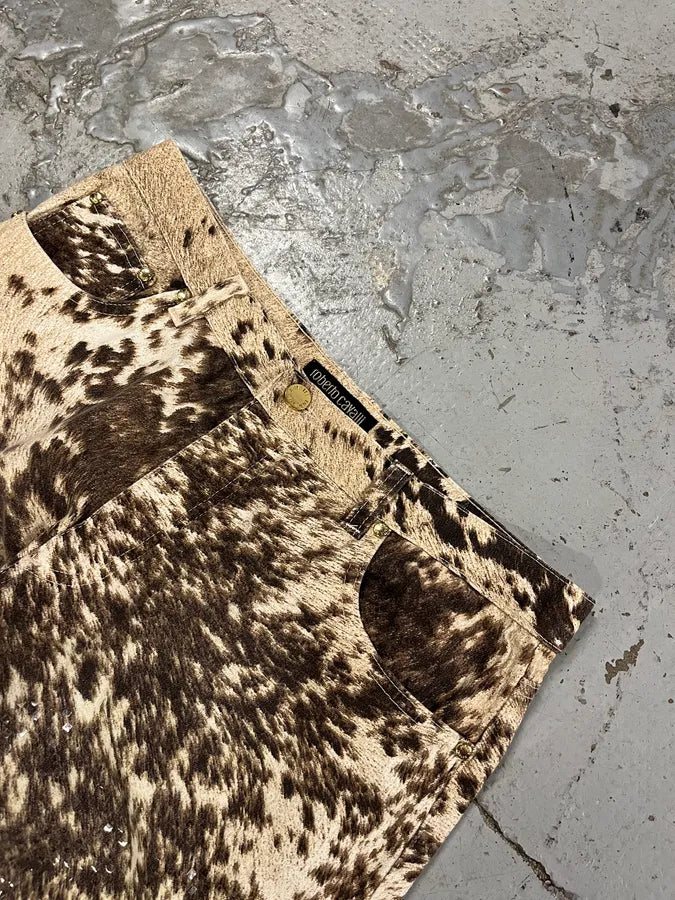 FW1999 Roberto Cavalli Fur Movement Cow Print Beige Pants iAUQdFY 5