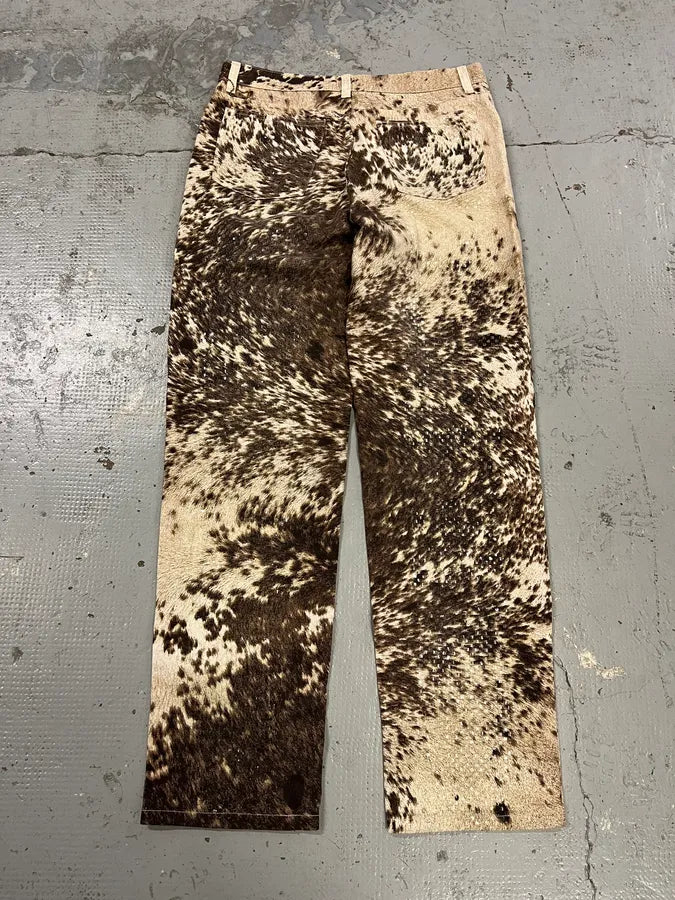 FW1999 Roberto Cavalli Fur Movement Cow Print Beige Pants iAUQdFY 7