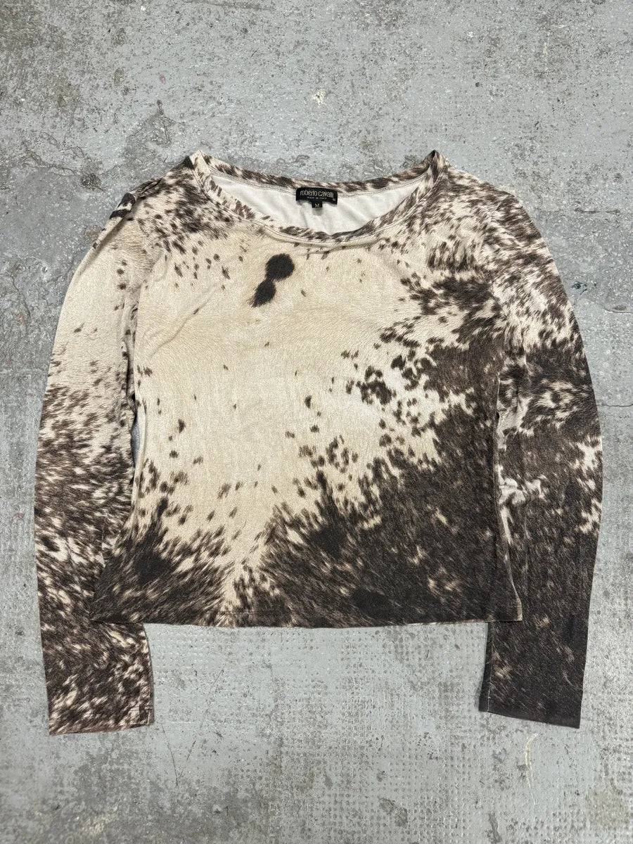 FW1999 Roberto Cavalli Furry Cowprint Movement Longsleeves (M) UMdOIRX 1