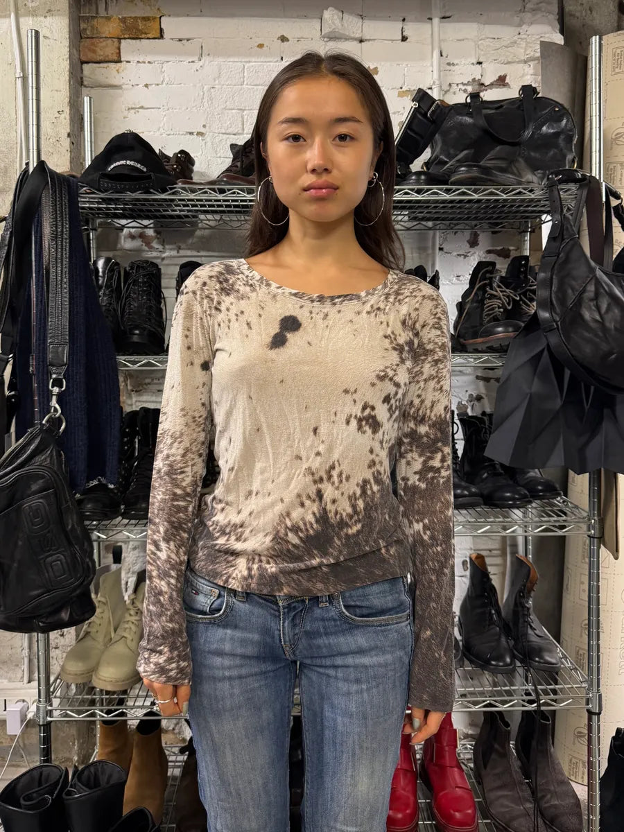 FW1999 Roberto Cavalli Furry Cowprint Movement Longsleeves (M) UMdOIRX 0