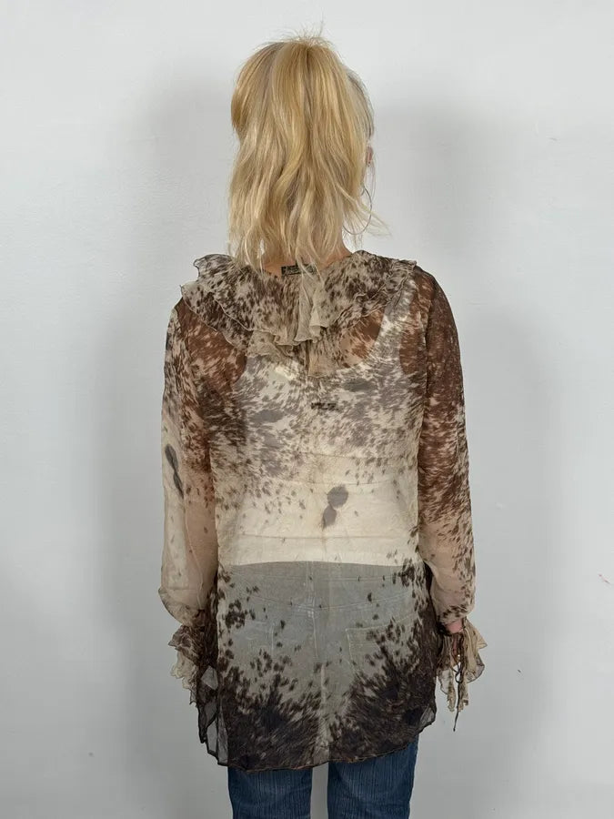 FW1999 Roberto Cavalli Furry Movement Brown & White Blouse Shirt BuwHAfn 2