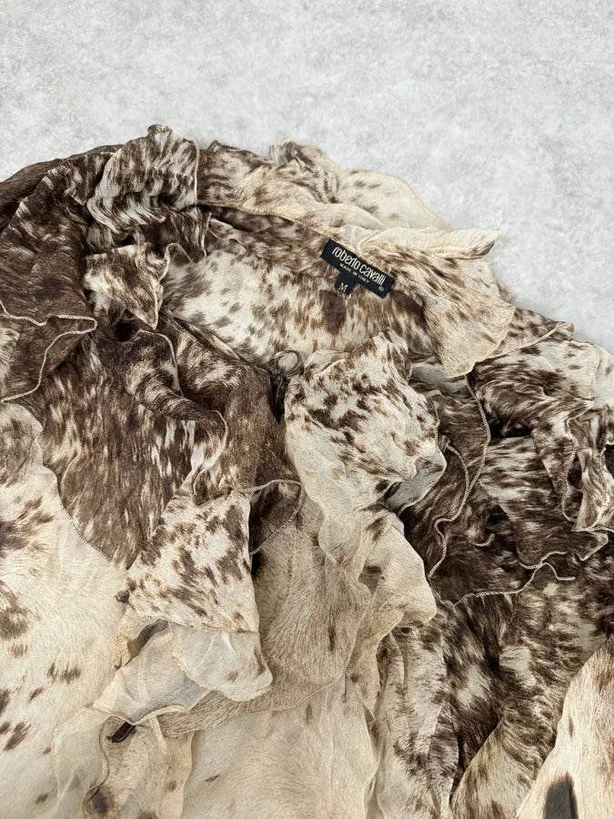 FW1999 Roberto Cavalli Furry Movement Brown & White Blouse Shirt BuwHAfn 3