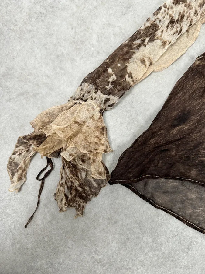 FW1999 Roberto Cavalli Furry Movement Brown & White Blouse Shirt BuwHAfn 4