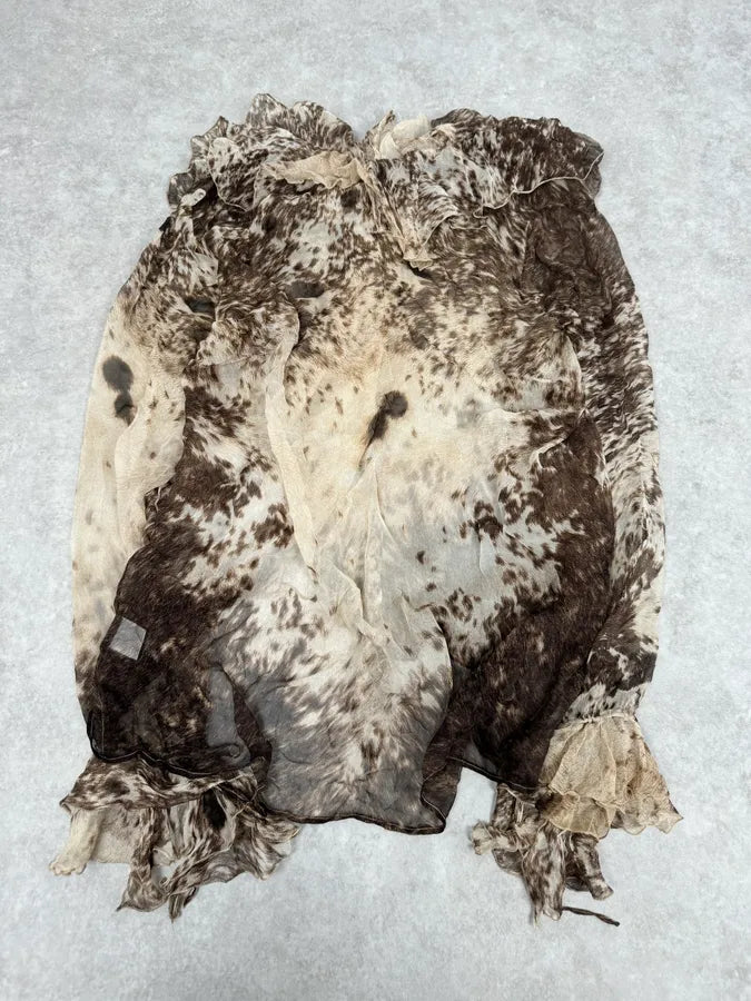 FW1999 Roberto Cavalli Furry Movement Brown & White Blouse Shirt BuwHAfn 6