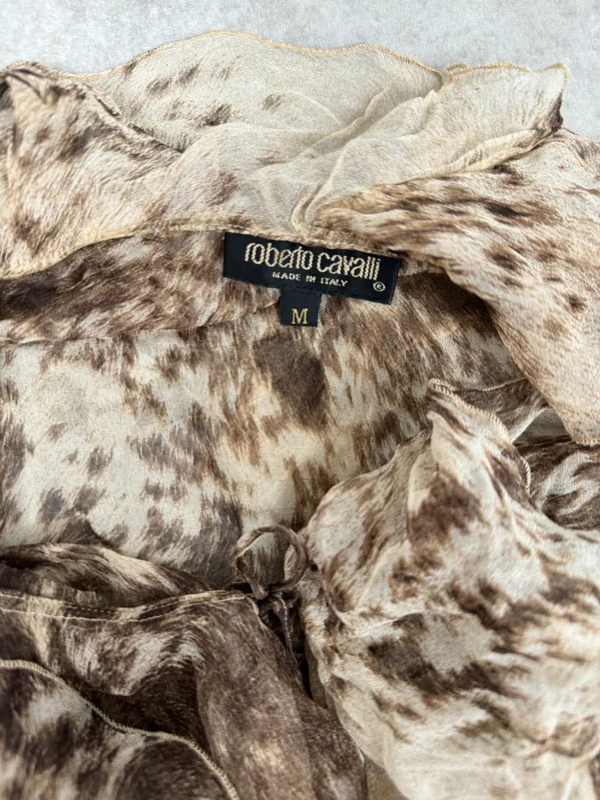 FW1999 Roberto Cavalli Furry Movement Brown & White Blouse Shirt BuwHAfn 7