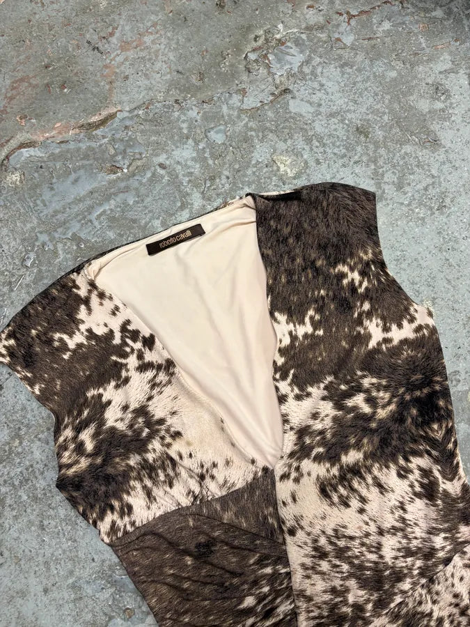 FW1999 Roberto Cavalli Furry Movement Effect Brown Dress iqwTIQR 2