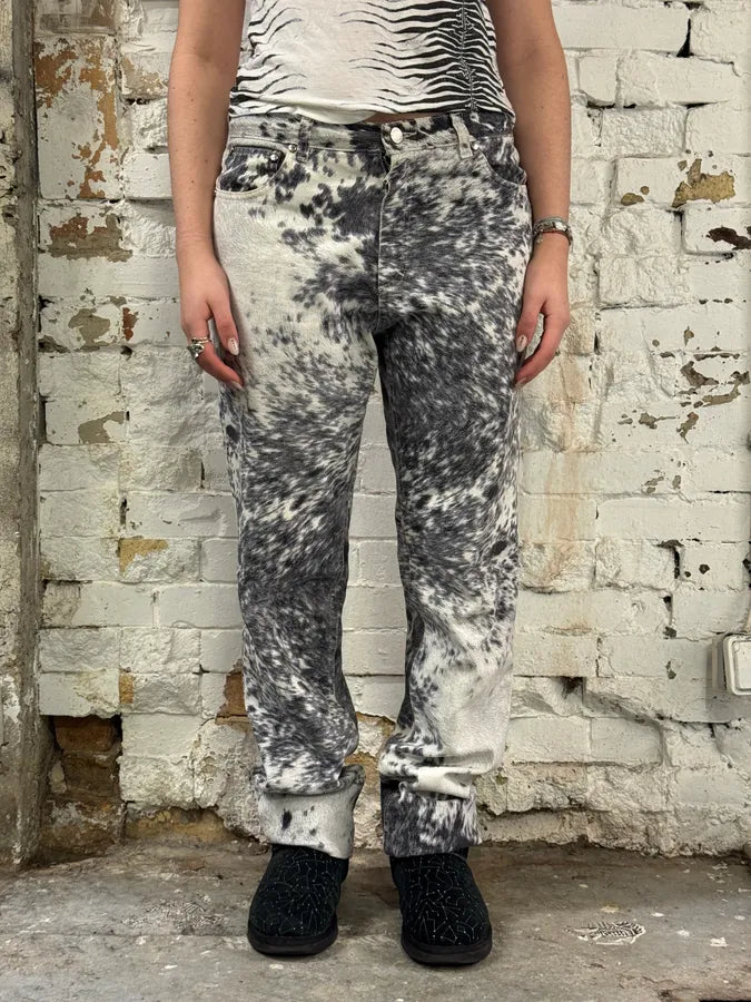 FW1999 Roberto Cavalli Furry White Cowprint Movement Pants bSsoHqK 1