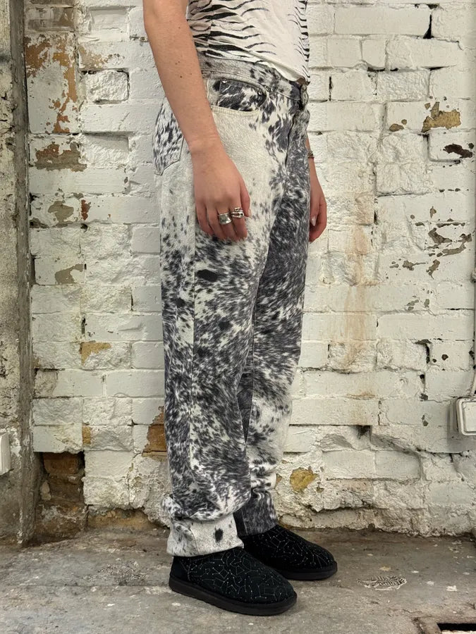 FW1999 Roberto Cavalli Furry White Cowprint Movement Pants bSsoHqK 2