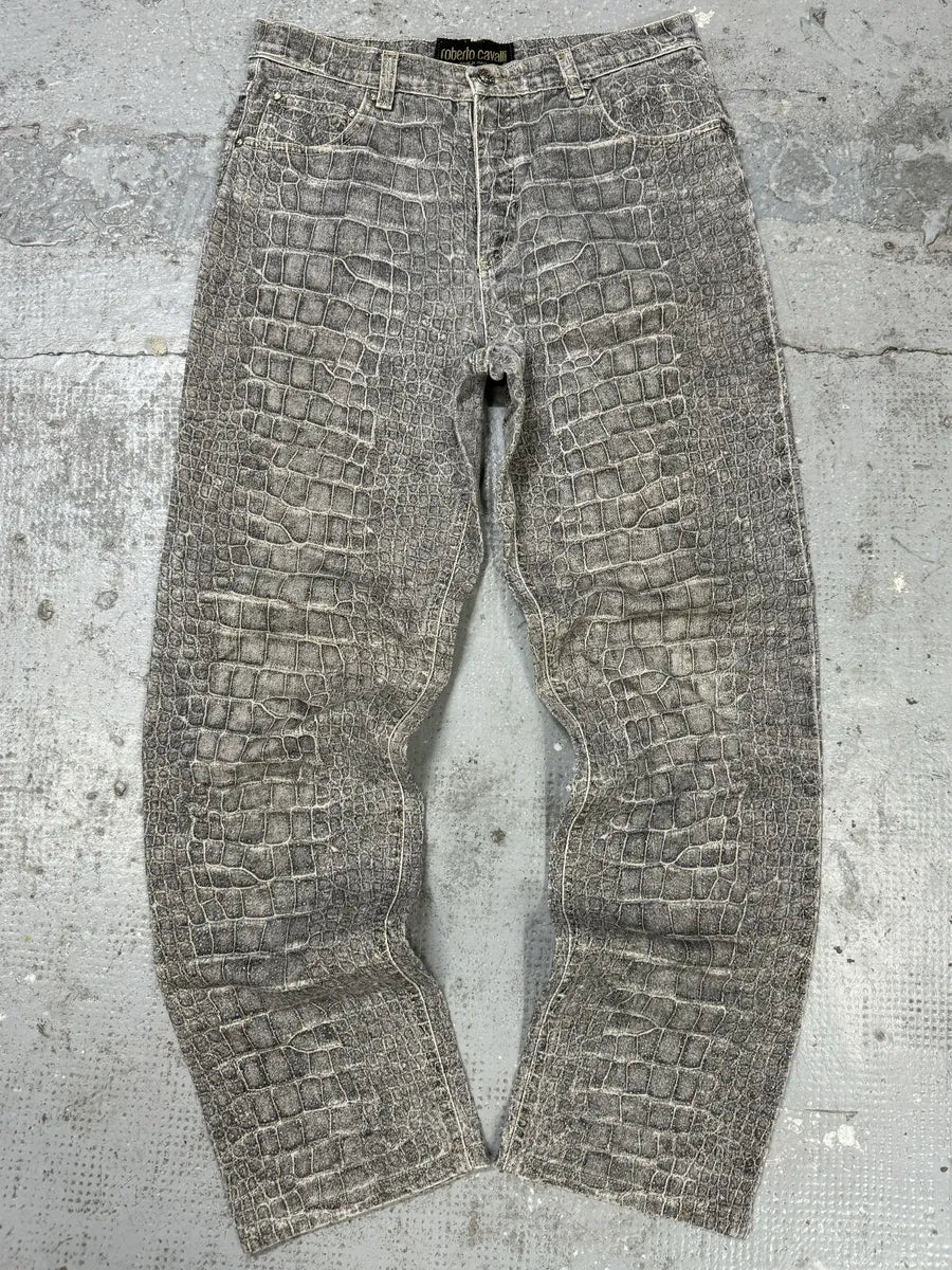 FW1999 Roberto Cavalli Grey Crocodile Effect Legend Pants (S) WMIcBkF 0