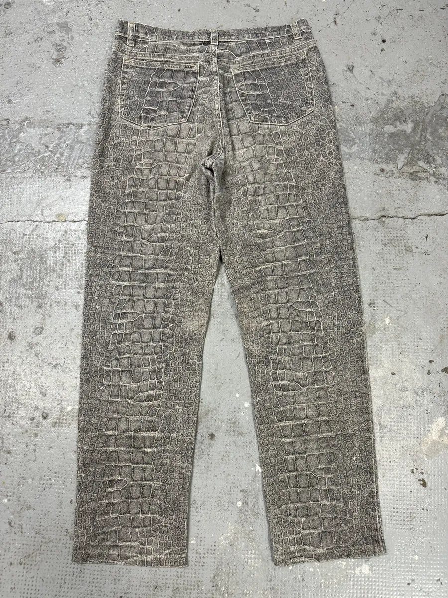 FW1999 Roberto Cavalli Grey Crocodile Effect Legend Pants (S) WMIcBkF 1