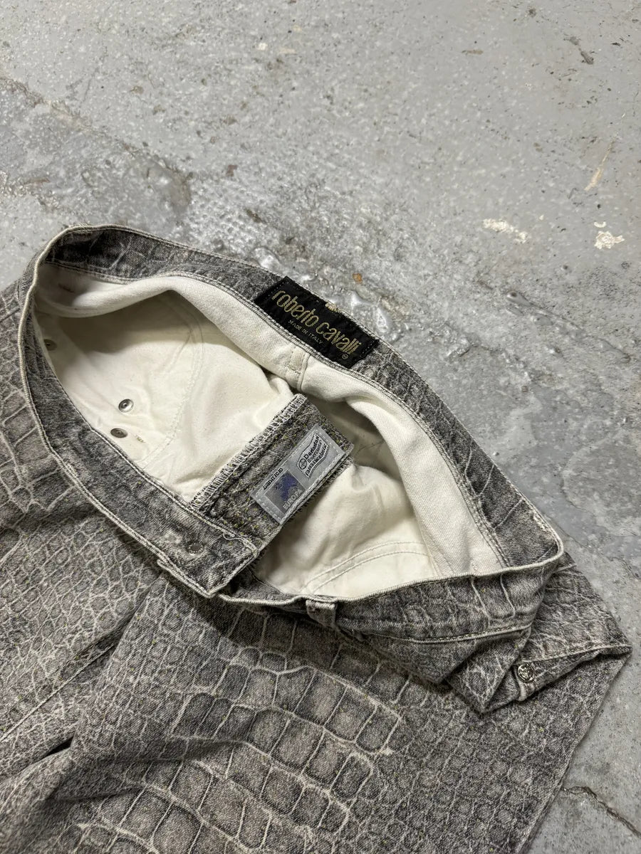 FW1999 Roberto Cavalli Grey Crocodile Effect Legend Pants (S) WMIcBkF 10