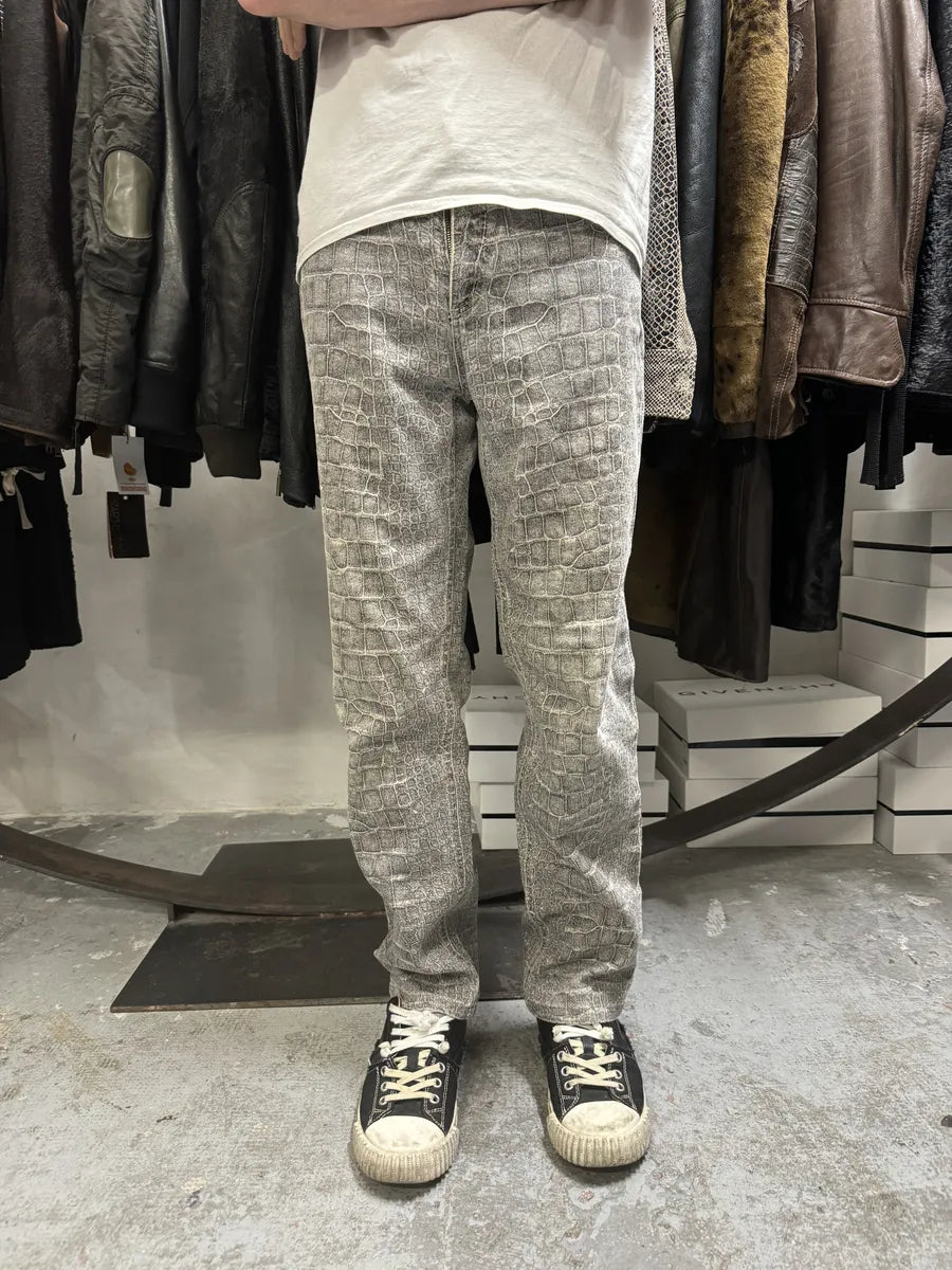 FW1999 Roberto Cavalli Grey Crocodile Effect Legend Pants (S) WMIcBkF 2