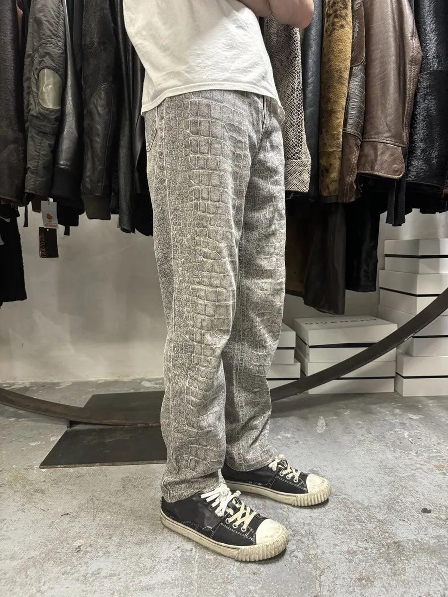 FW1999 Roberto Cavalli Grey Crocodile Effect Legend Pants (S) WMIcBkF 4