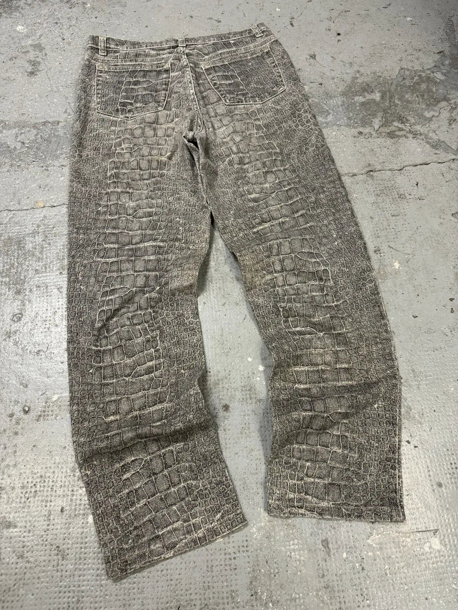FW1999 Roberto Cavalli Grey Crocodile Effect Legend Pants (S) WMIcBkF 5