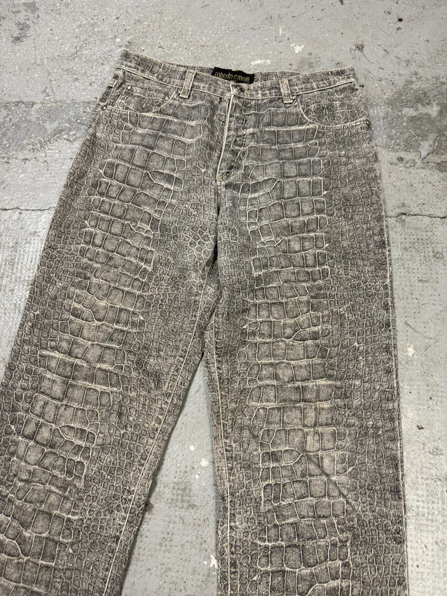 FW1999 Roberto Cavalli Grey Crocodile Effect Legend Pants (S) WMIcBkF 6