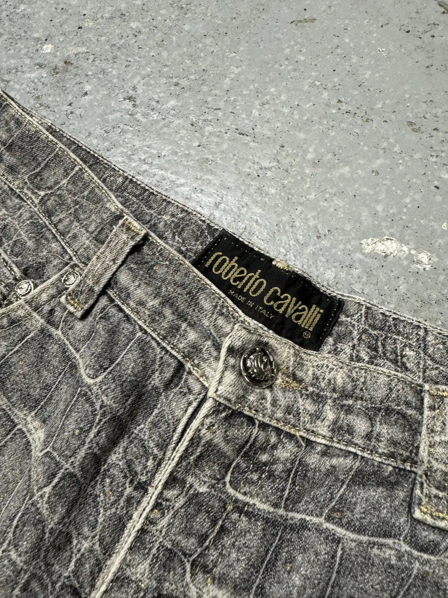FW1999 Roberto Cavalli Grey Crocodile Effect Legend Pants (S) WMIcBkF 8