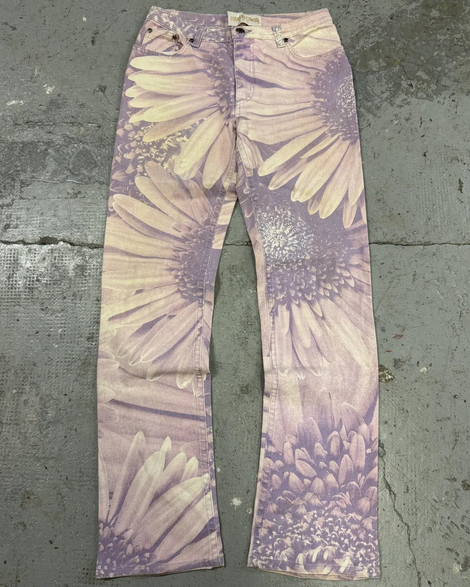 FW1999 Roberto Cavalli Purple Flowers Pants rjblhaI 0