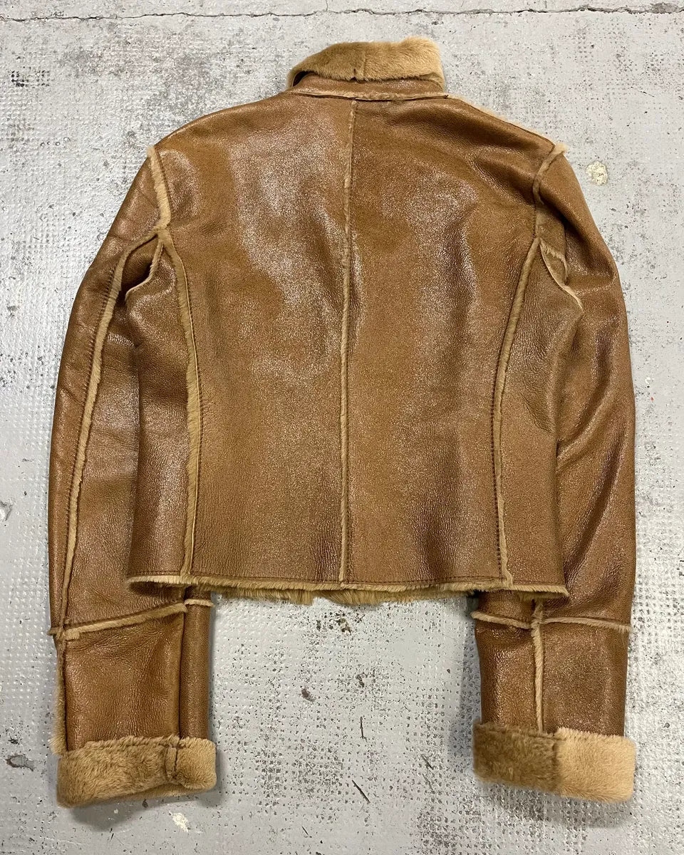 FW2000 Dolce & Gabbana Beige Fur-Lined Shiny Premium Leather Jacket yTPZUpo 6
