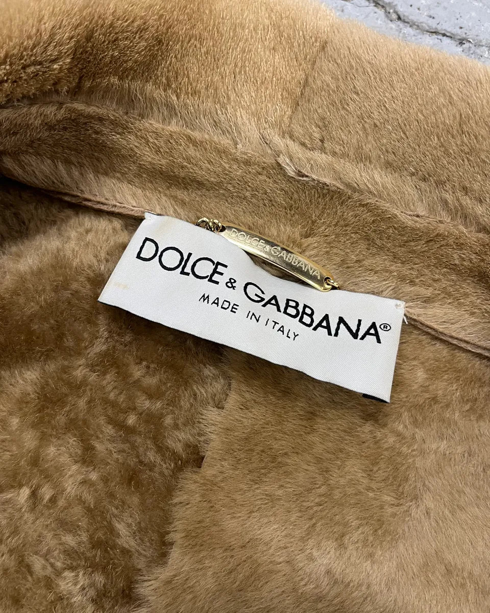 FW2000 Dolce & Gabbana Beige Fur-Lined Shiny Premium Leather Jacket yTPZUpo 8