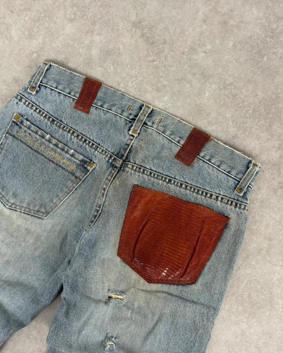 FW2000 Dolce & Gabbana Blue Irregular Red Pocket Custom Denim Jeans LqLoEAo 6