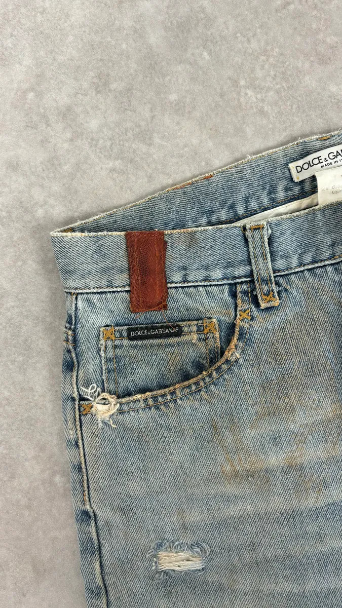 FW2000 Dolce & Gabbana Blue Irregular Red Pocket Custom Denim Jeans LqLoEAo 8