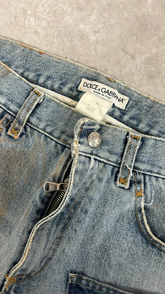 FW2000 Dolce & Gabbana Blue Irregular Red Pocket Custom Denim Jeans LqLoEAo 7