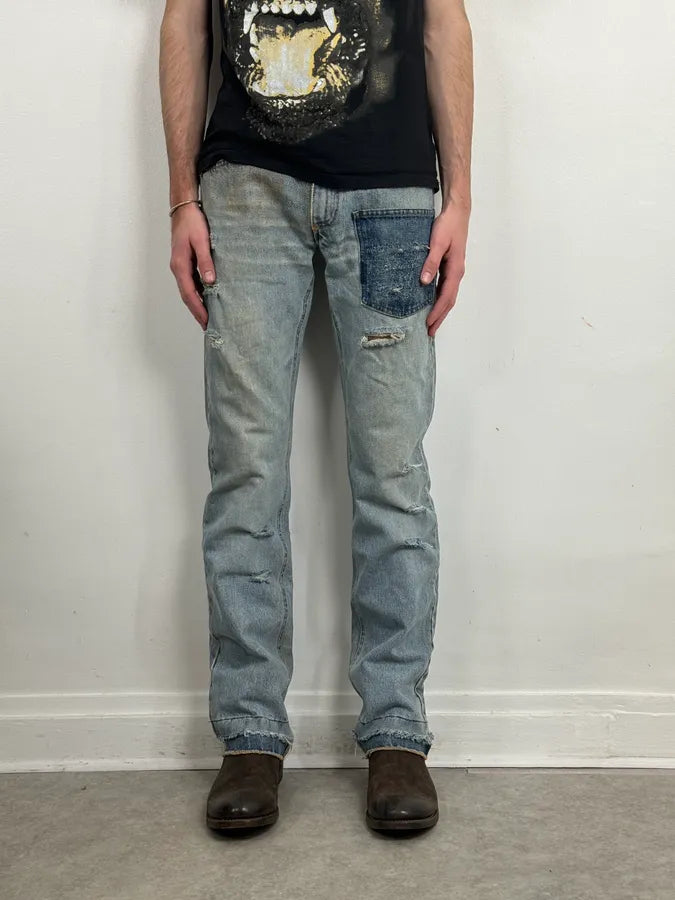 FW2000 Dolce & Gabbana Blue Irregular Red Pocket Custom Denim Jeans LqLoEAo 1