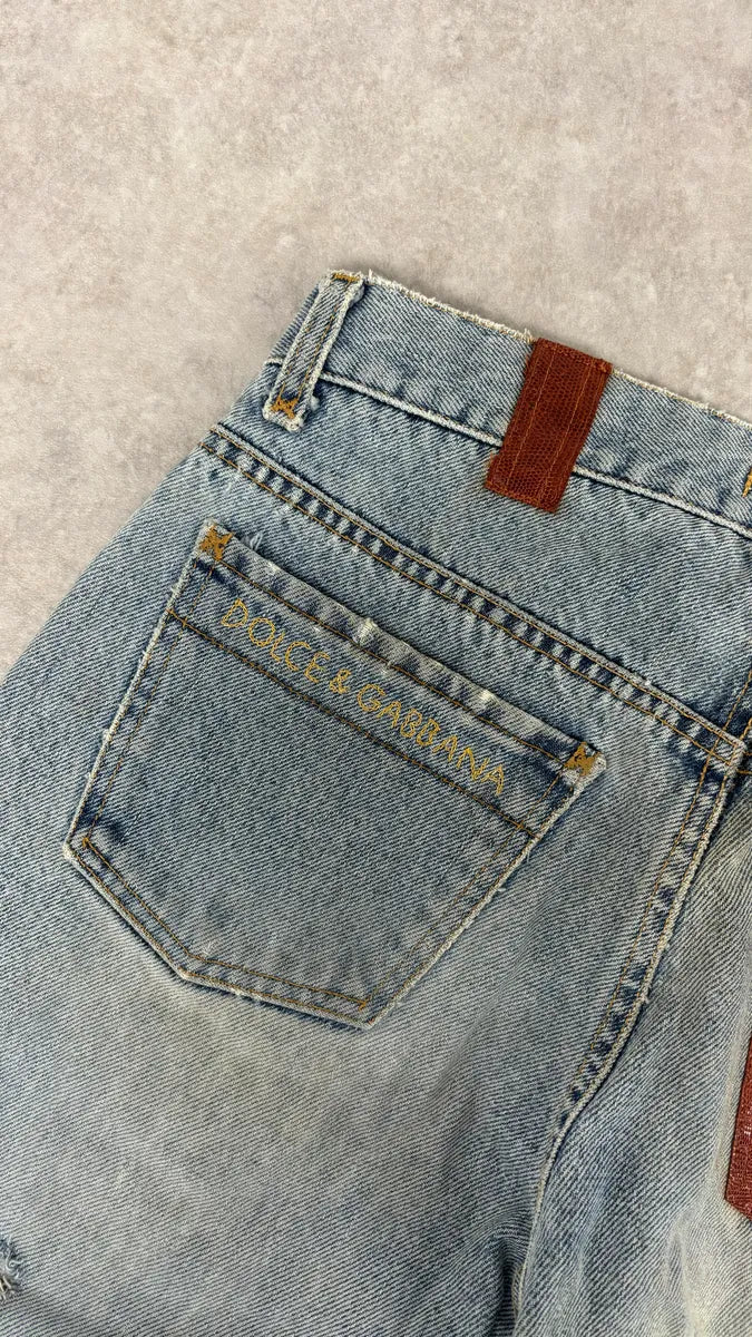 FW2000 Dolce & Gabbana Blue Irregular Red Pocket Custom Denim Jeans LqLoEAo 9