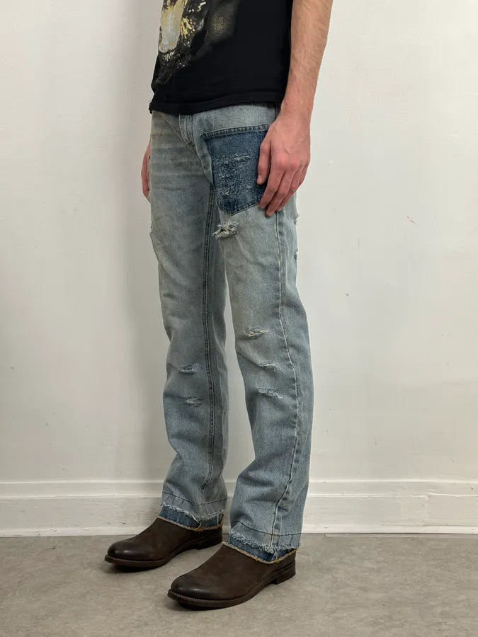 FW2000 Dolce & Gabbana Blue Irregular Red Pocket Custom Denim Jeans LqLoEAo 2