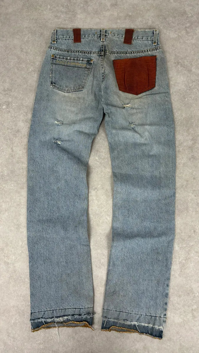 FW2000 Dolce & Gabbana Blue Irregular Red Pocket Custom Denim Jeans LqLoEAo 5