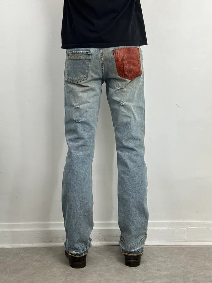 FW2000 Dolce & Gabbana Blue Irregular Red Pocket Custom Denim Jeans LqLoEAo 3
